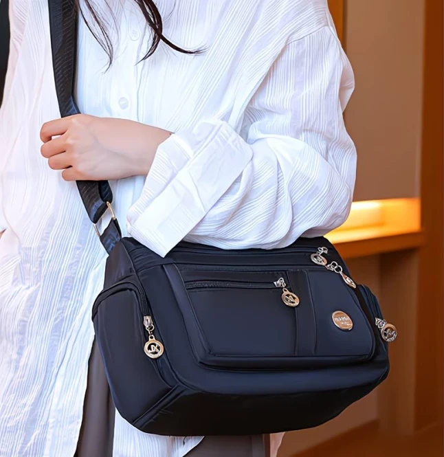 Женская сумка через плечо Lingzhikang Unisex Casual с несколькими карманами, черная - 2576 - фото 4