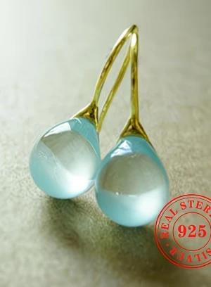 Серьги-подвески из серебра 925 с аквамарином — на заказ в Алматы - 660615 - фото 3 (mini)